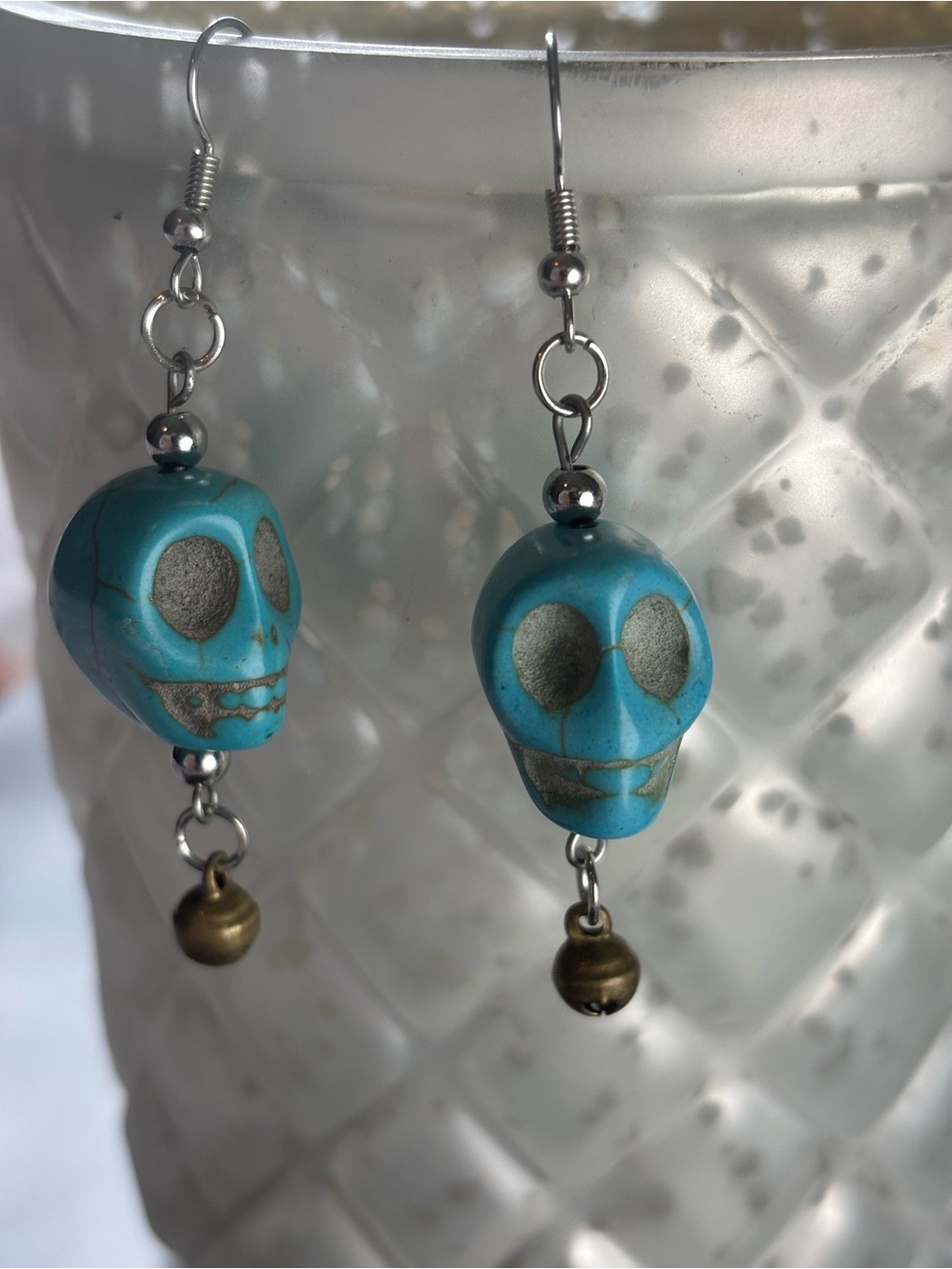 Turquoise Skull Dangle Earrings - Unbranded